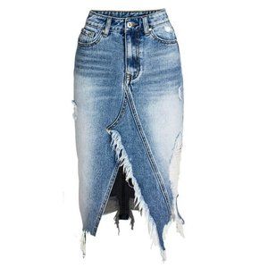 Asymmetric Light Denim Skirt